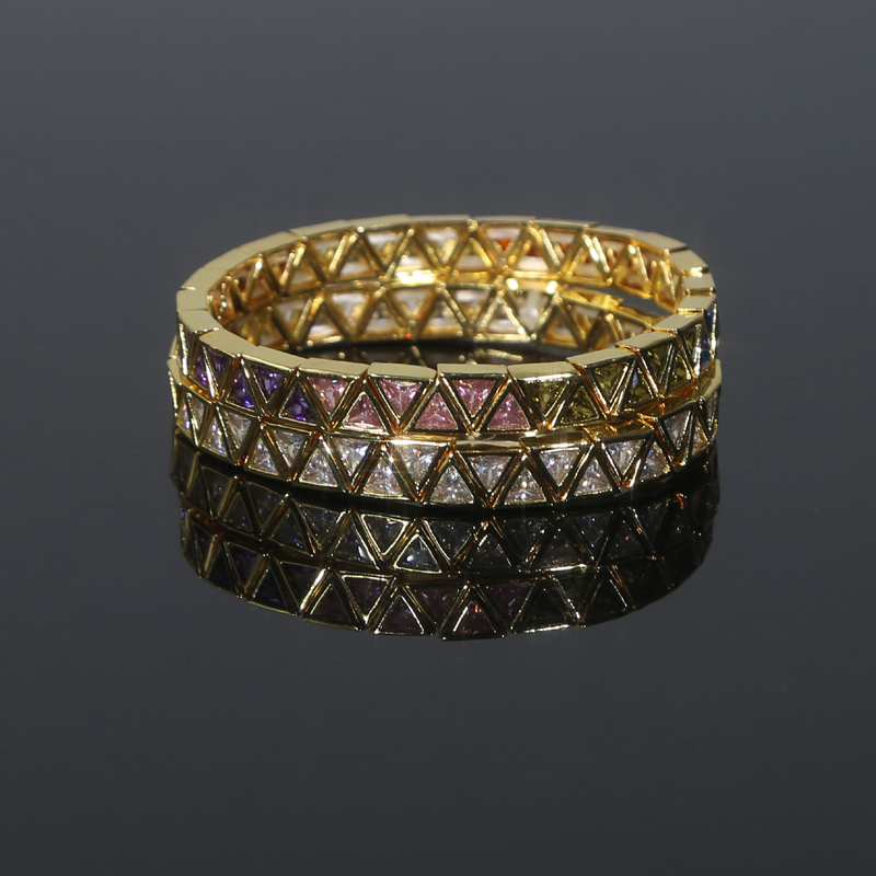 2024 New Fashion Women Jewelry Gold Plated Geometric Triangle CZ Cubic Zirconia Stretchy Stretch Tennis Bracelet 43b9