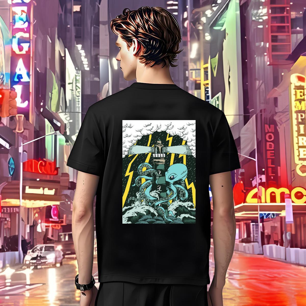 Man T Shirts 230g 100% Cotton octopus Home Outdoor Crew Neck Breathable DIY Printed Tshirt for Man Woman 2024 DIY Wholesale Tee Shirt