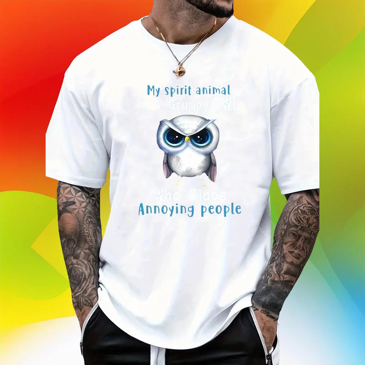 Custom T-Shirts 230g Cotton Owl Outdoor Tees Round Neck Short Sleeve Loose Fit Tshirts Graphic