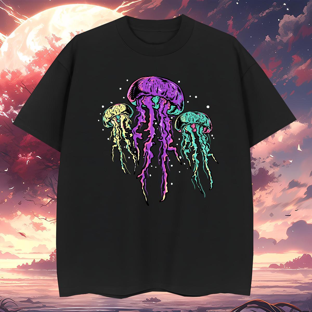 T-Shirts for Men 230g 100% Cotton jellyfish Hip Hop Pure Cotton Custom Printed Men Tshirts Wholesale Cool Tops Tees