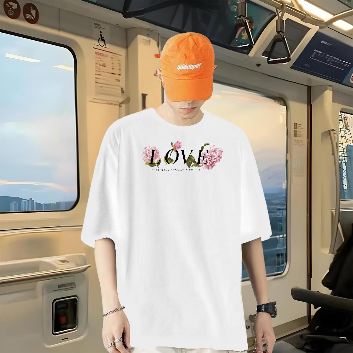 Factory Direct T-Shirts 230g Cotton flower Daily Wear Polos Short Sleeve Soft Comfortable Couples T Shirts Cartoon Print