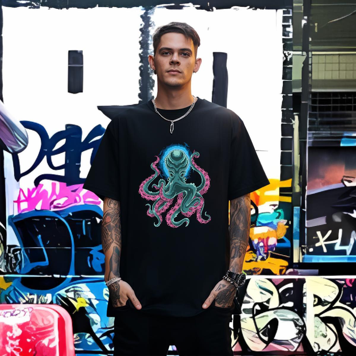 T Shirt For Man 230g 100% Cotton octopus Outdoor O Neck Short Sleeves Cartoon Printing L-4XL Couples T Shirts 2024 Designer TOP Quality Wear