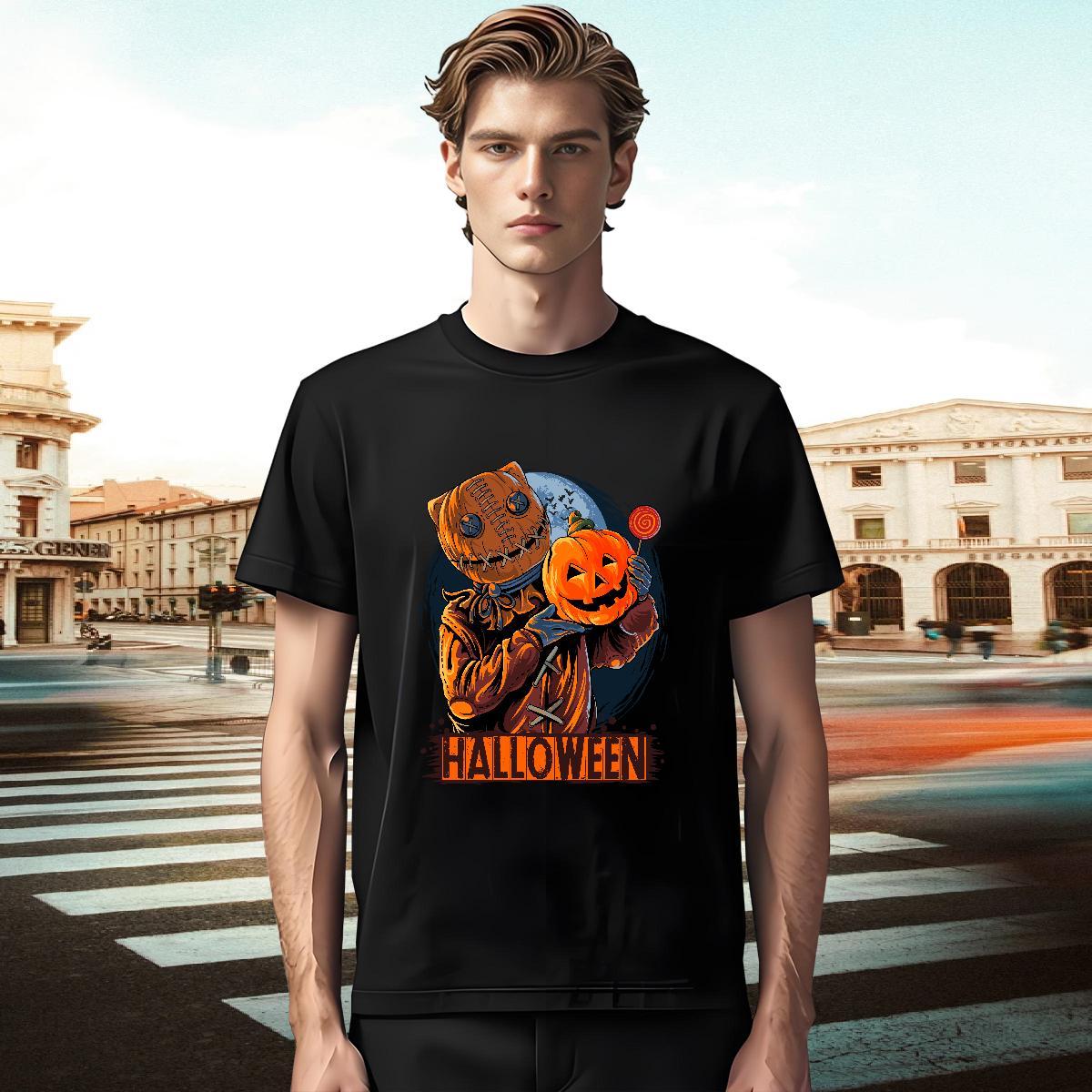 Stylist Mens T Shirts 230g Cotton pumpkin Anime Printing Street Top Tees Crew Neck Breathable Cool Men Tops Tees DIY Logo Oversized