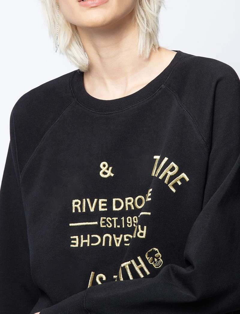 Classic Letter Embroidery Cotton Sweatshirt For Women Autumn Winter Crewneck Long Sleeve Pullover Sweatshirt-8 Colors 240806
