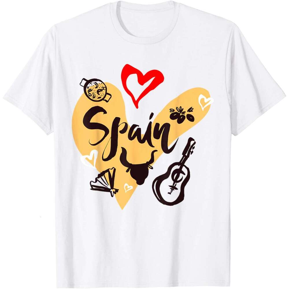 T shirt Mens I Love Spain, Cool Spain Doodles Illustration Graphic Design T-Shirt shirts tshirt graphic tee Casual tops summer clothes Short sleeve Fr