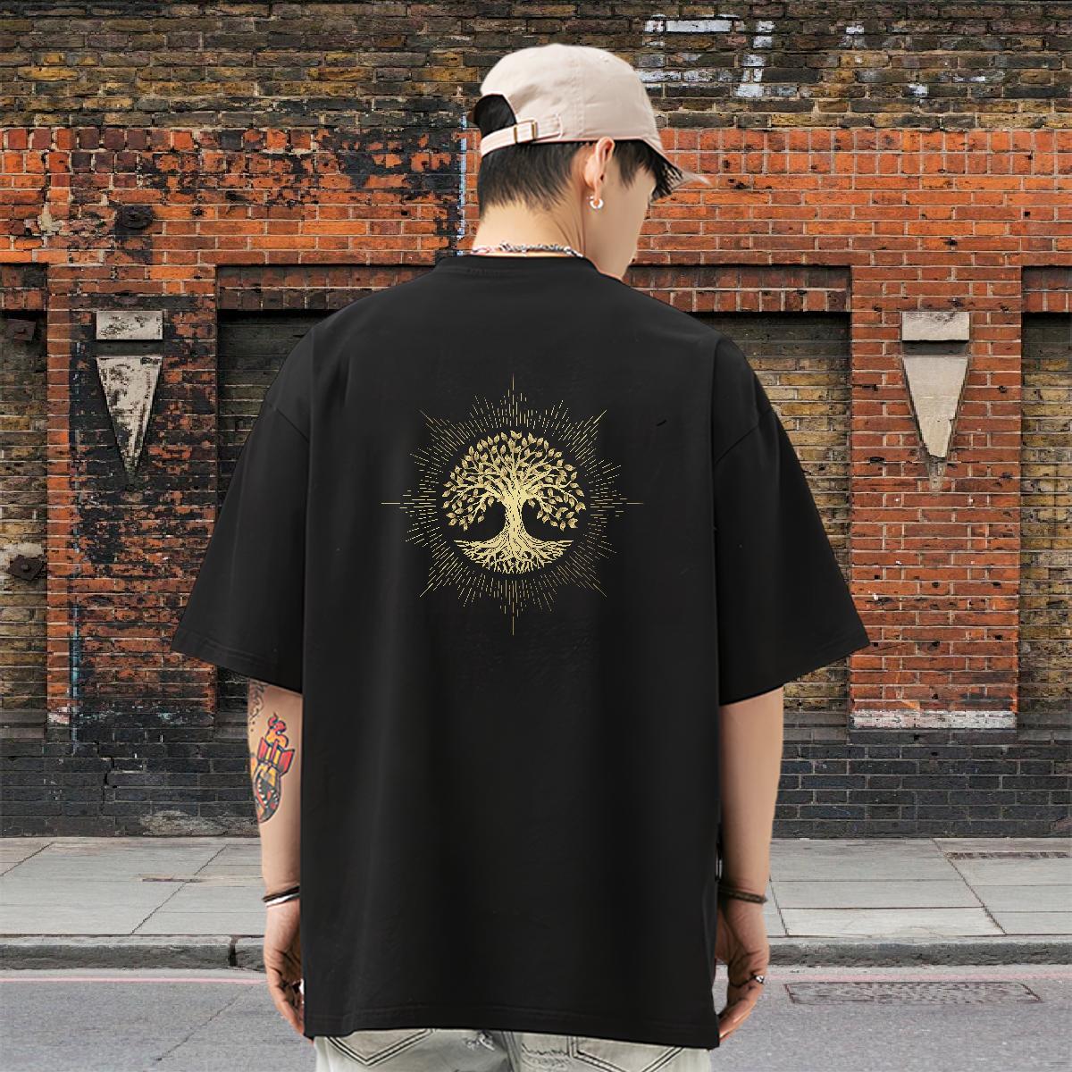2024 Designer Mens T Shirts 230g Cotton tree Sport Top Tees Breathable Short Sleeve Soft Men Clothes T-Shirt White Plus Size