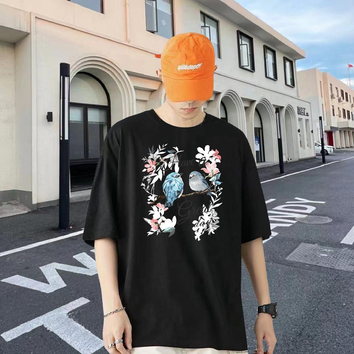 Fashion Casual Mens T Shirts 230g Cotton bird Street wear Hip Hop Clothings Pure Cotton Wholesale Men Clothes T-Shirt Plus Size Custom