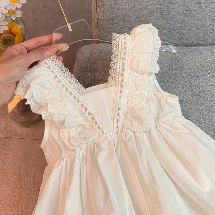 2024 Summer Childrens Girls Dress Childrens Lace Dress Thin White Dress Baby Girls Casual Princess DressW240720