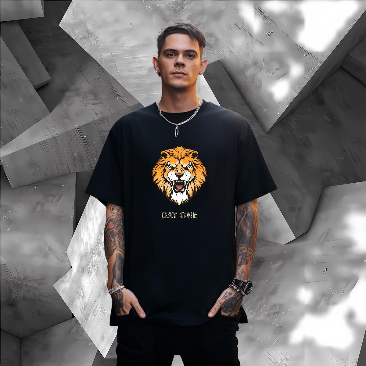 Man T Shirts 100% Cotton 230g lion Street wear Hip Hop Breathable Short Sleeve Custom Cartoon Tshirt for Man Woman 2024 Unisex Tops Shirt