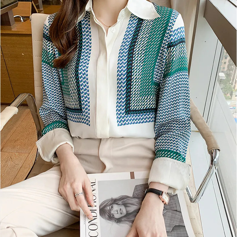 #3160 Spring Autumn Office Shirt Women Turn-down Collar Slim Fit Chiffon Womens Tops And Blouses Elegant Office Blouse Femme 240806