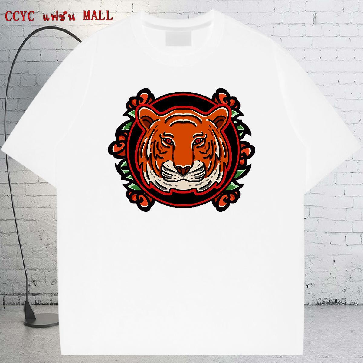 Soft Tshirt for Man Woman 230g Cotton Summer Casual tiger Floral Print Crew Neck Brand T shirt Clothes