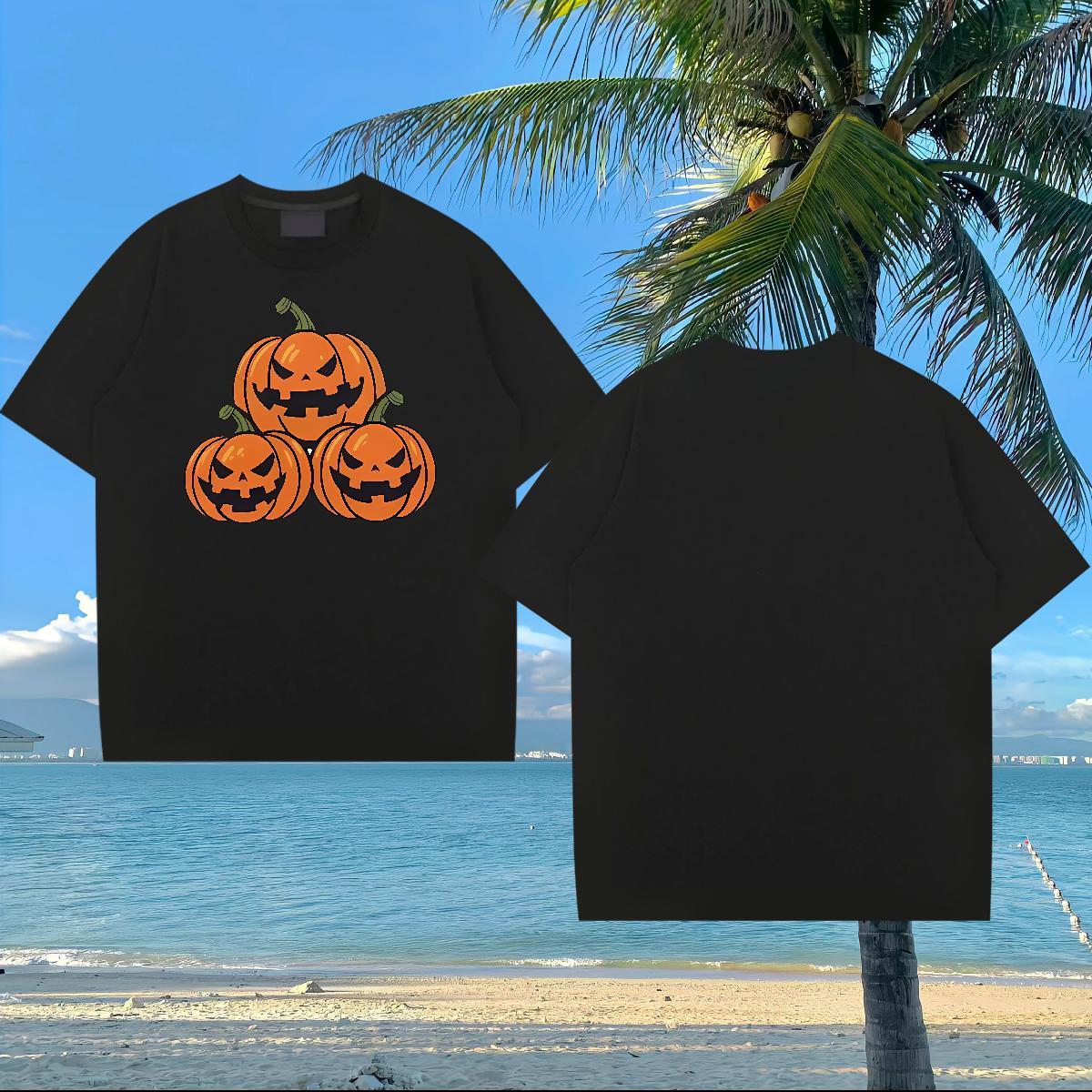 Fashion T-Shirts for Men 230g Cotton pumpkin Daily Wear Tee Shirt Breathable Crew Neck Free Shipping Men Tops Tees DIY Logo Oversized