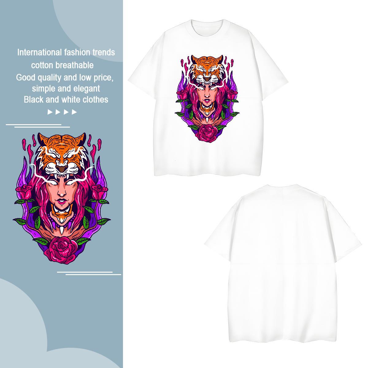 Popular Men Tops Tees 230g 100% Cotton tiger Mens T Shirts Street wear Hip Hop Breathable Soft Skull Designer Fashion Tee Shirt