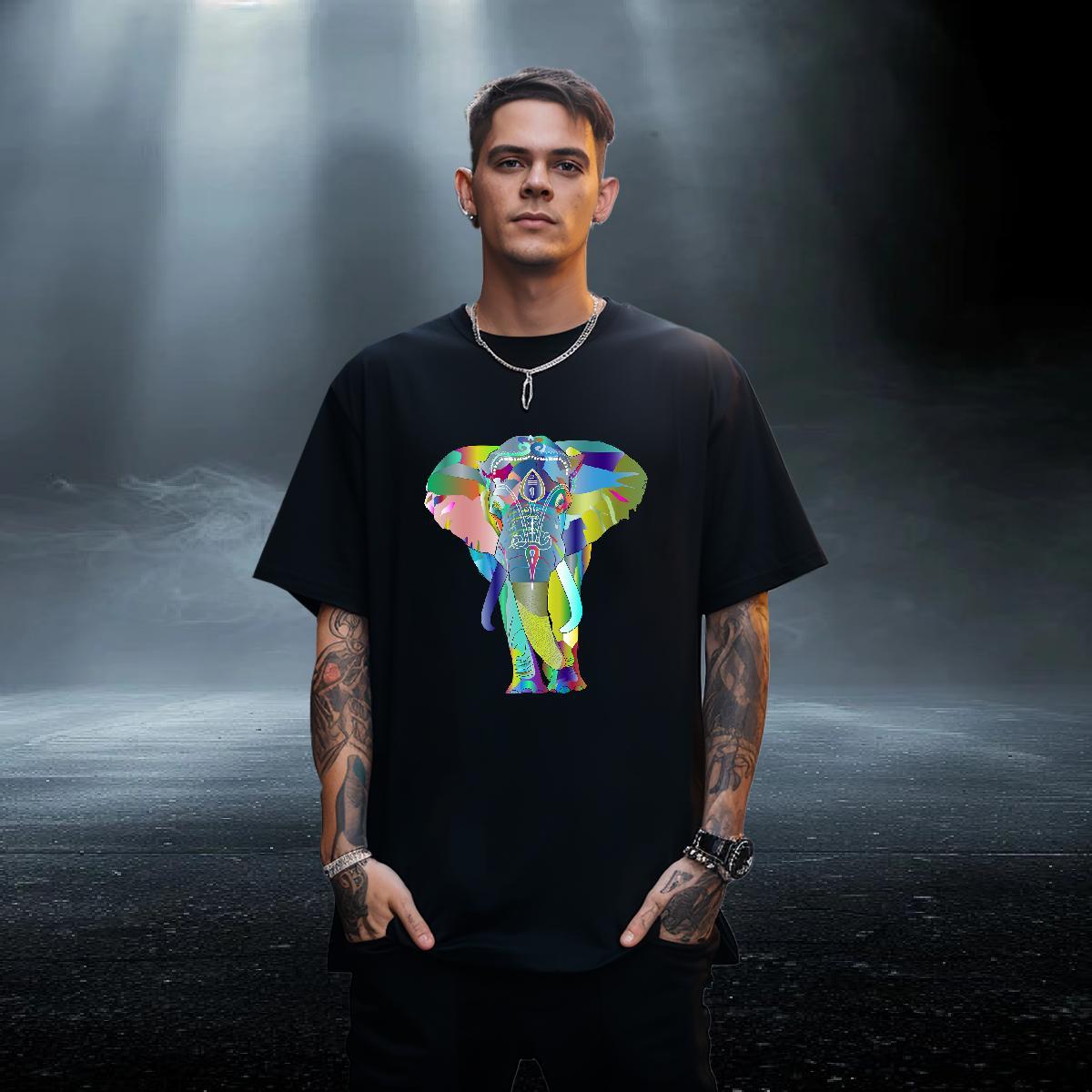 Loose Mens Tshirts 230g Cotton Casual Daily Wear Elephant Plus Size Custom Crew Neck Breathable 2024 New T Shirt For Man Tee Shirt