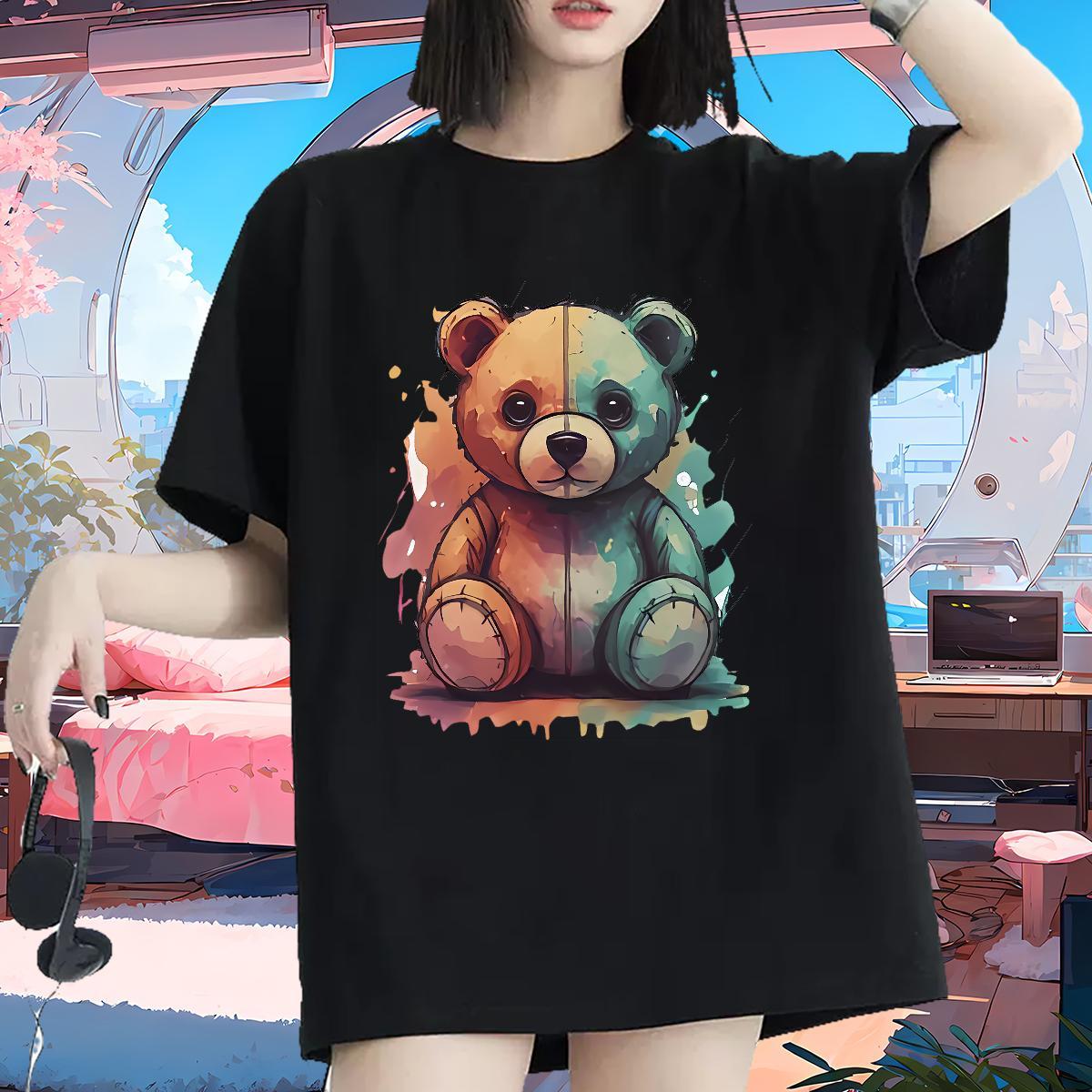 Unisex T shirt Crew Neck Breathable Woman Tshirt Graphic bear Daily Outfit 230g Cotton DIY Tees
