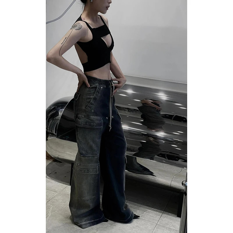 Womens Y2k Oversize Cargo Jeans Baggy Harajuku Denim Trousers Aesthetic Vintage Jean Pants Japanese 2000s Style Trashy Clothes 240806