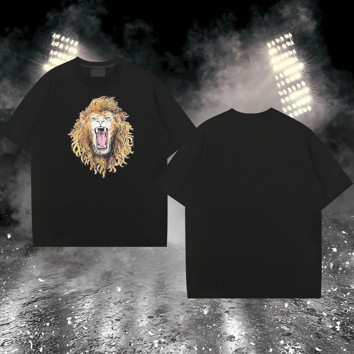 Classic Casual T shirt 230g Cotton lion Home Outdoor Tee Shirt Breathable Short Sleeve TOP Quality Men Tops Tees Plus Size Cartoon