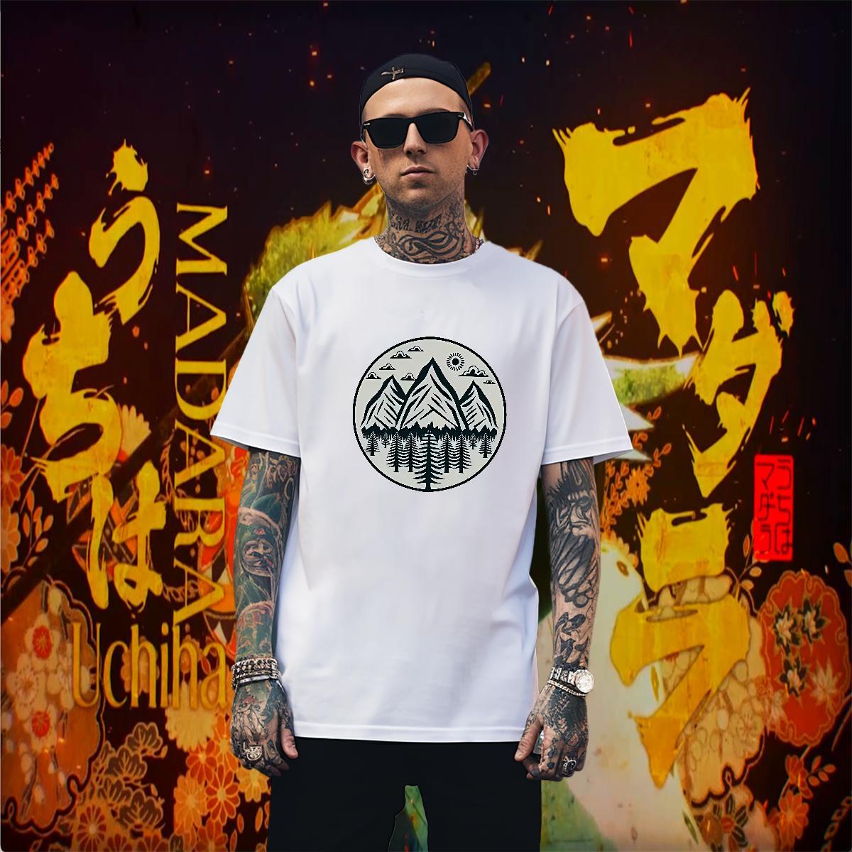 T Shirt For Man 230g 100% Cotton moutain Casual Beach Breathable Anime Mens Tshirts Classic Cool Design Top Tees