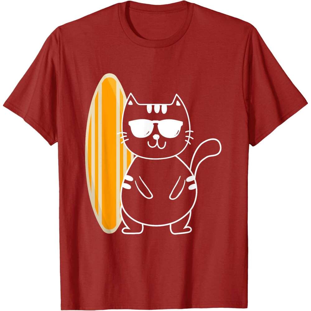 2025S Fashion Designer T Shirt Mens Cat Surfing Surfboard Beach Ocean Waves Surfer T Shirt Shirts Tshirt Graphic Tee Casual Tops Summer Clothes Short 