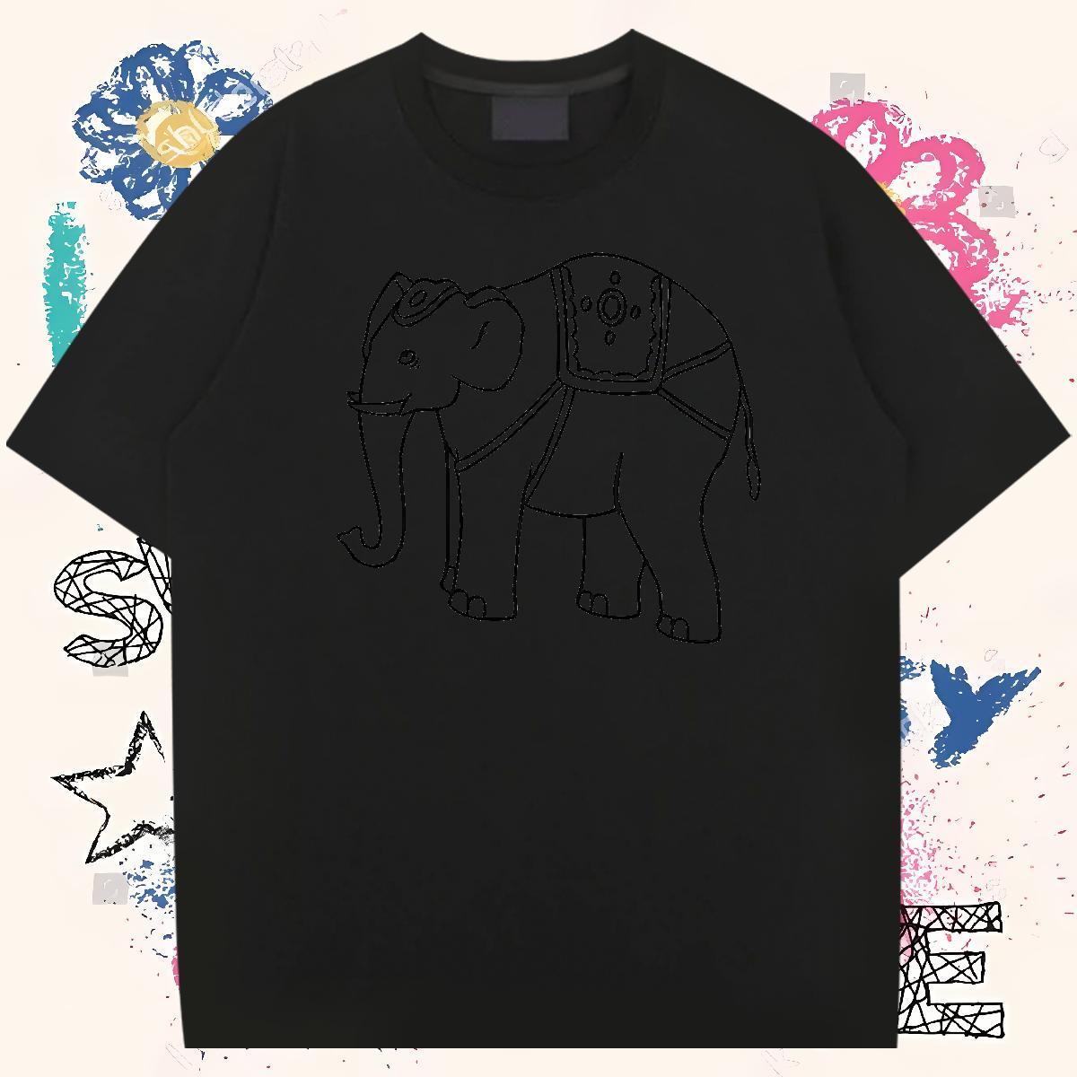 Designer T shirt 230g 100% Cotton elephant Sport Wear Short Sleeve O-Neck Cool Men Tees Black White