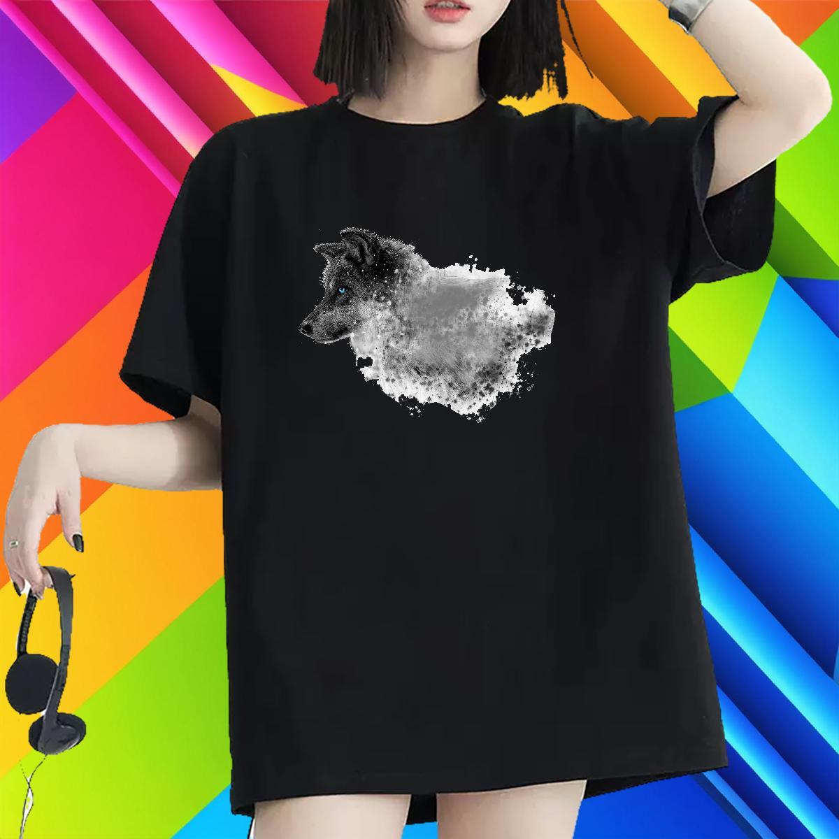 Free Shipping T shirt O Neck Short Sleeves Lady T shirt Custom Print Oversized wolf Casual Daily Wear 230g 100% Cotton 2024 Tees