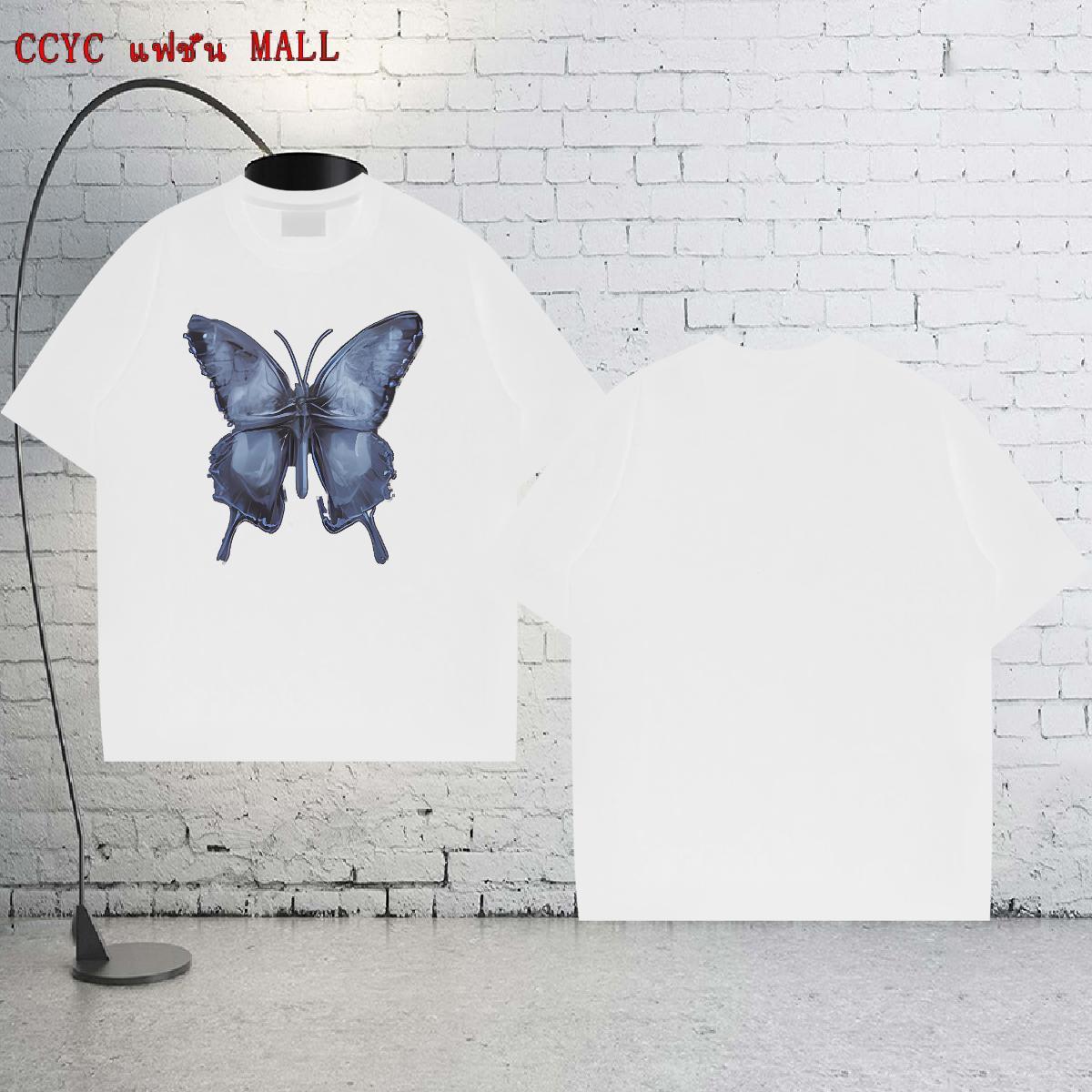 Brand Man T Shirts 230g Pure Cotton Butterfly Outdoor Tops Tees Round Neck Short Sleeve Classic Men Tees Black White