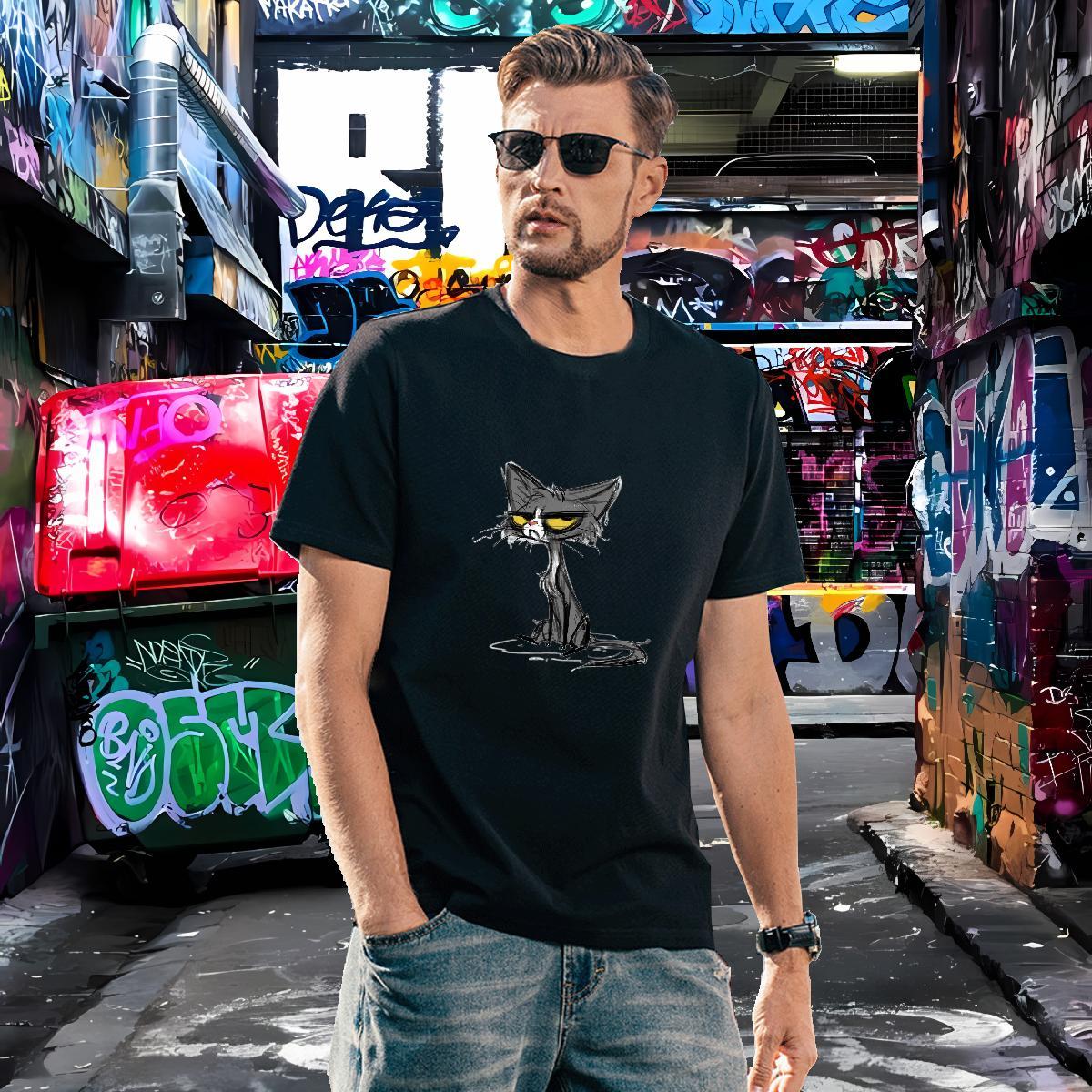 Brand Tshirts 230g Cotton cat Man T Shirts Street Casual Short Sleeve Soft Customized Print 2024 DIY Wear