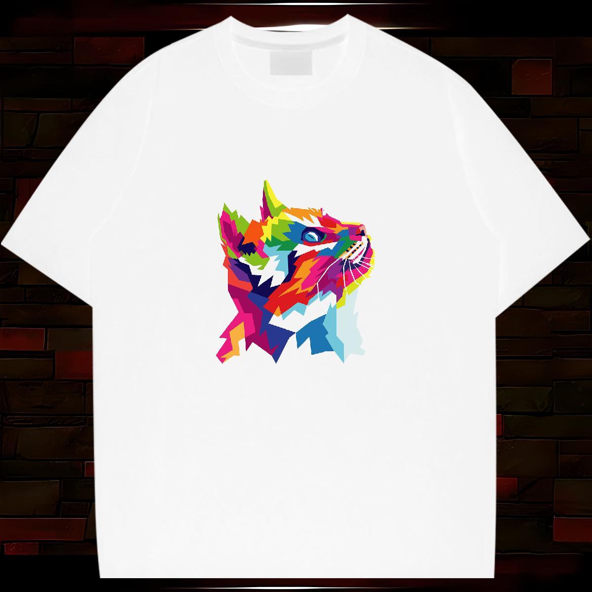 Fashion Design Men T Shirts 100% Cotton 230g cat Hip Hop Tees Shirts Crew Neck Breathable Cool Men Tees DIY Anime