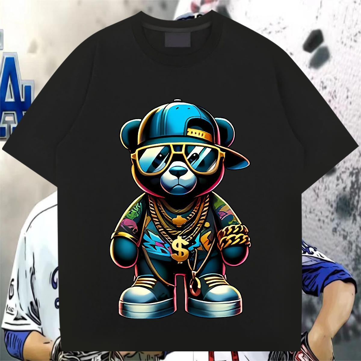 DIY Customized Man T Shirts 230g 100% Cotton bear Daily Outfit Top Tees Breathable Unisex Men Clothes T-Shirt Plus Size Custom