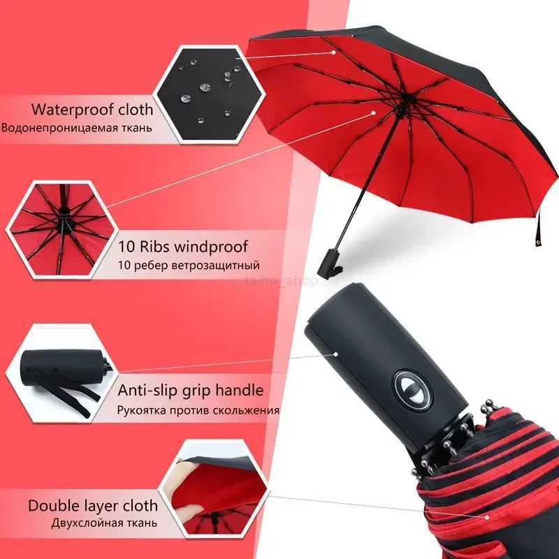 Windproof Double Layer Resistant Umbrella Fully Automatic Rain Men Women 10K Strong Luxury Business Male Large Umbrellas ParasolXJ24