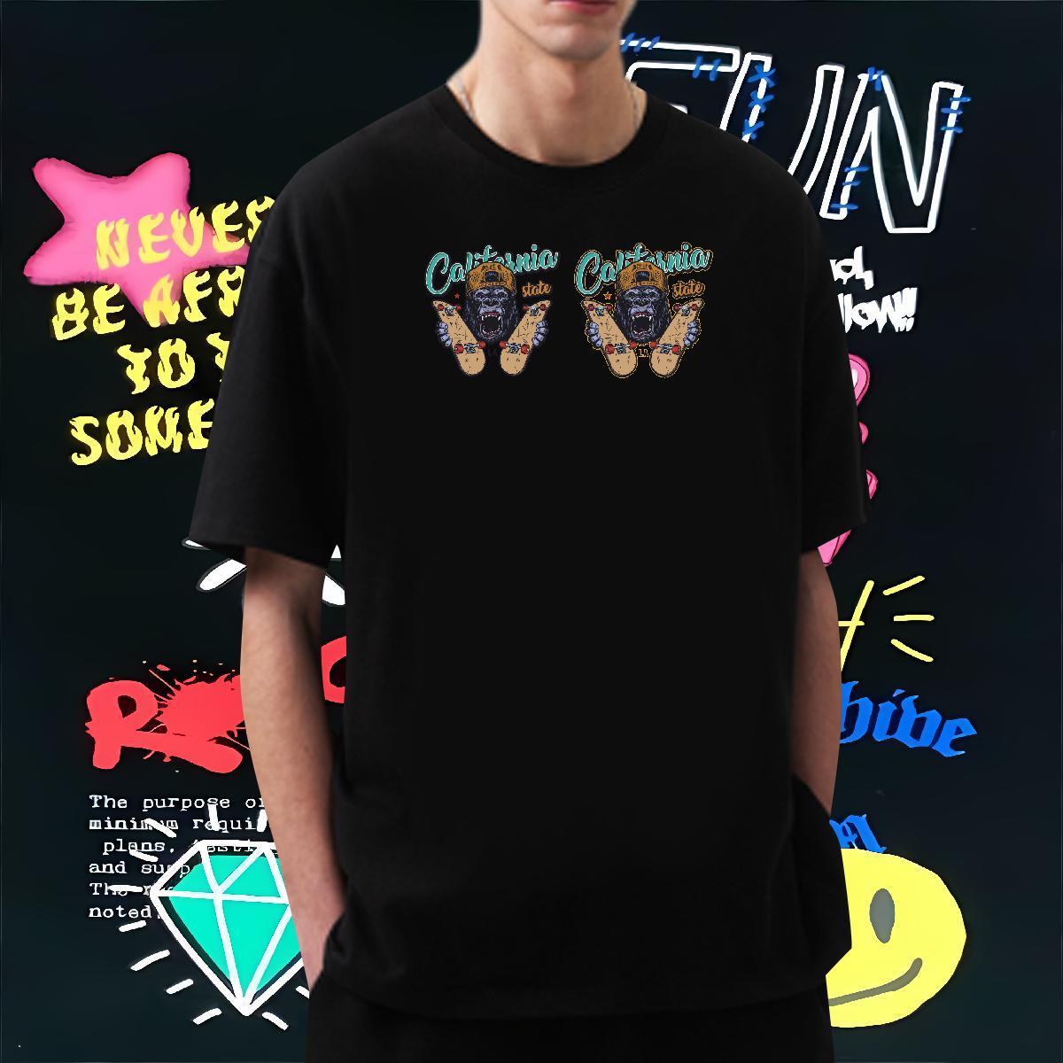 T Shirts Men 230g Pure Cotton chimpanzee Sports Casual Breathable Short Sleeve Anime Print Couples T Shirts 2024 DIY Unisex Wear