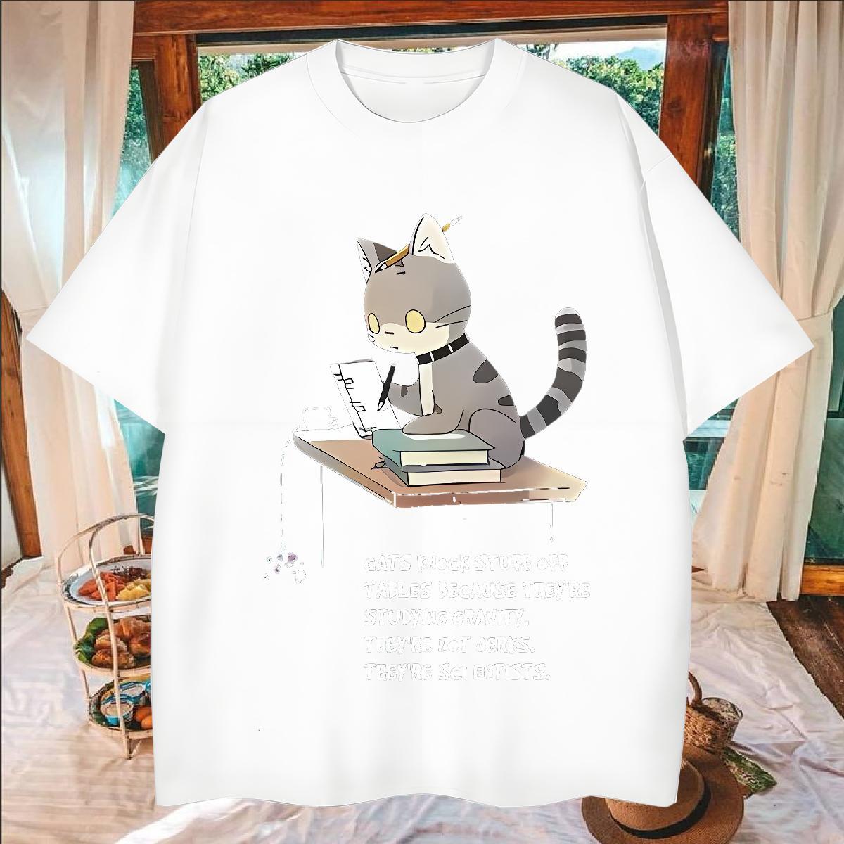 Brand Men T Shirts 230g 100% Cotton cat Daily Outfit Tops Shirt Round Neck Short Sleeve Cool Mens Tshirts Plus Size Custom