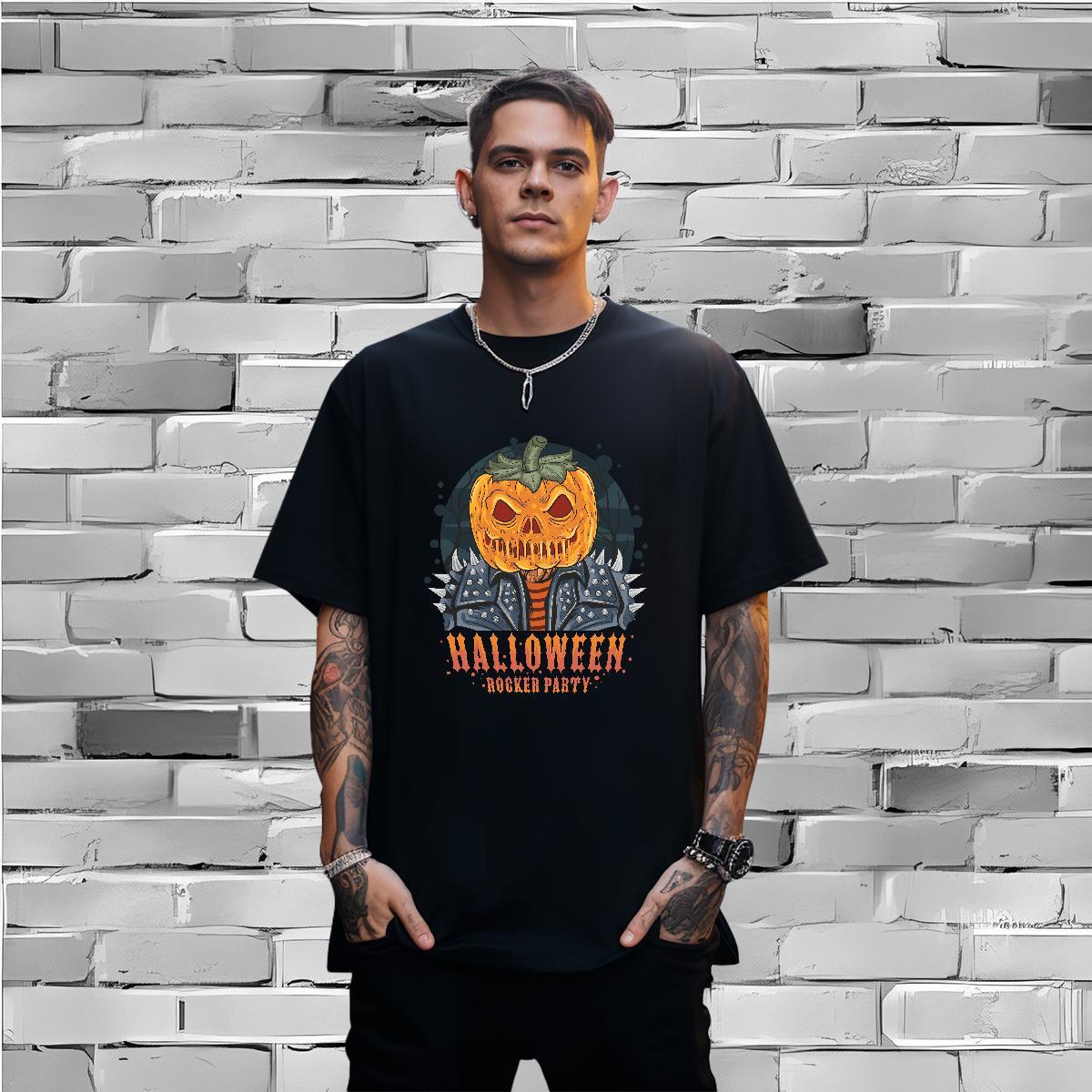 Man T Shirts 230g Cotton Halloween Casual Daily Wear Breathable Short Sleeve Skull Men Clothes T-Shirt 2024 Wholesale Tee Shirt