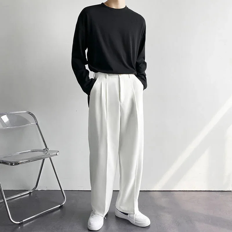 Summer White Solid Mens Wide Leg Suit Pants Casual Fashion Y2k Male Trousers Baggy Korean Style Pants Clothing 240806