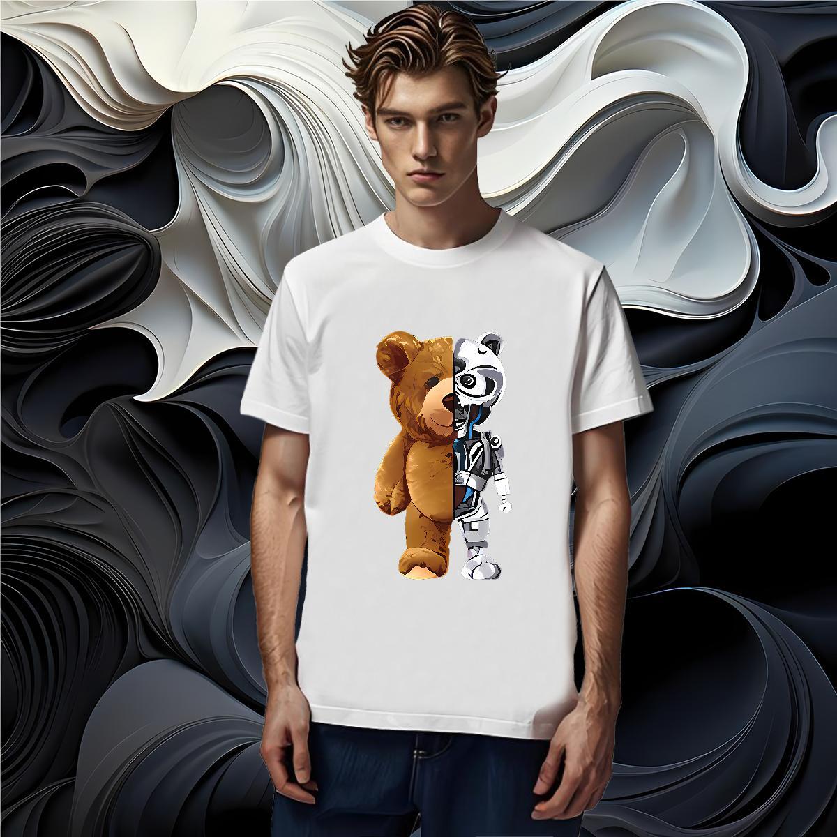 High Quality Men Clothes T-Shirt 230g Pure Cotton bear T Shirt For Man Daily Wear Crew Neck Cartoon Printing L-4XL Fashion New Clothings