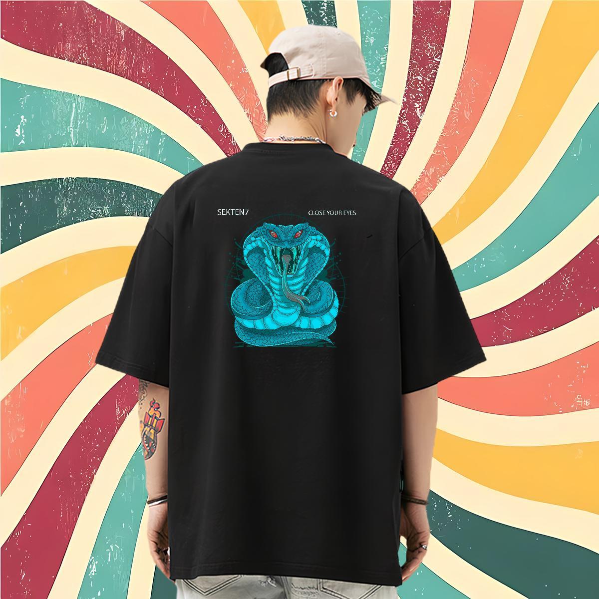 2024 Men T Shirts 230g Cotton snake Home Outdoor Tee Shirt Round Neck Short Sleeve TOP Quality Men Clothes T-Shirt DIY