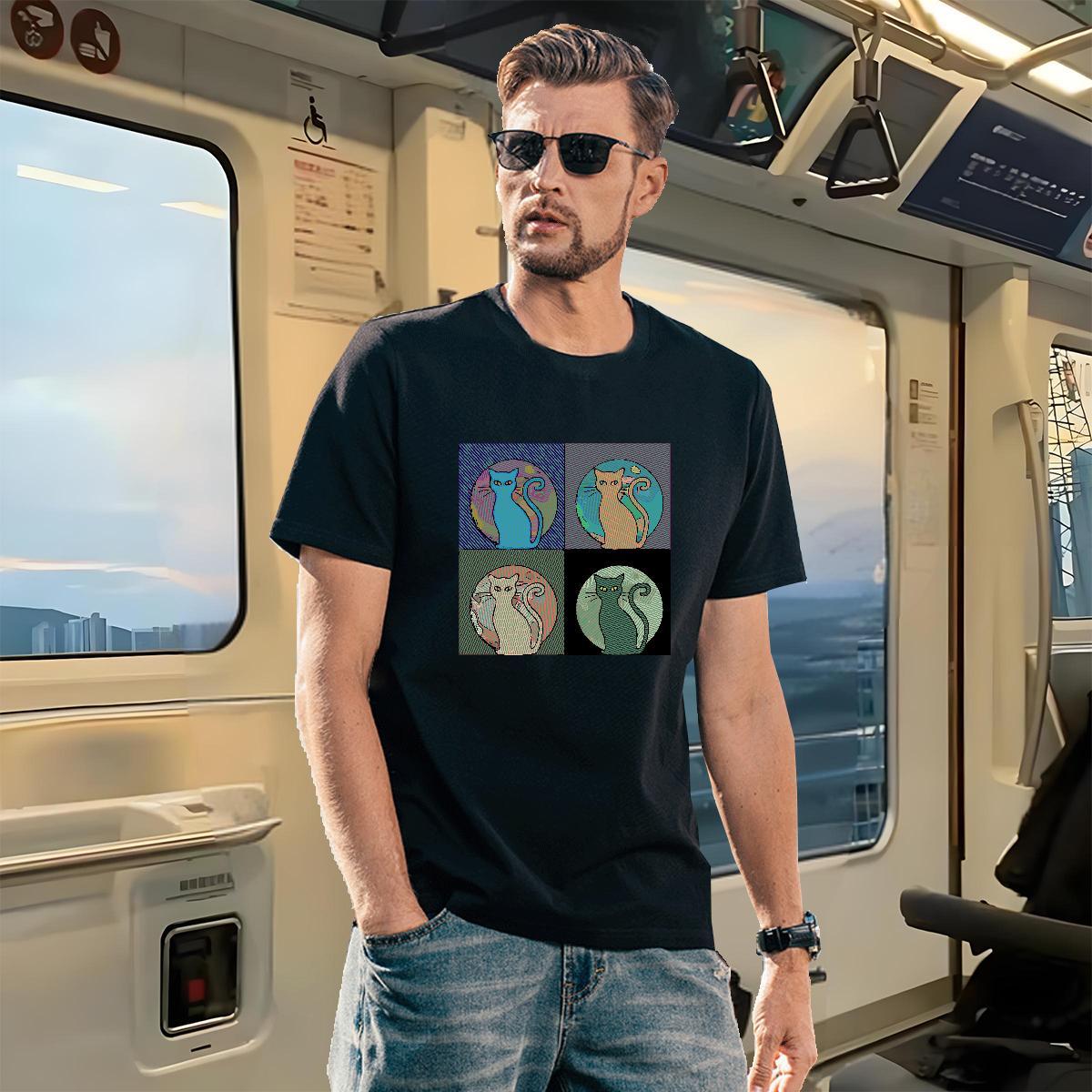 New T Shirts Men 230g Cotton cat Sports Casual Clothings Pure Cotton Classic Men Tops Tees Custom Printing