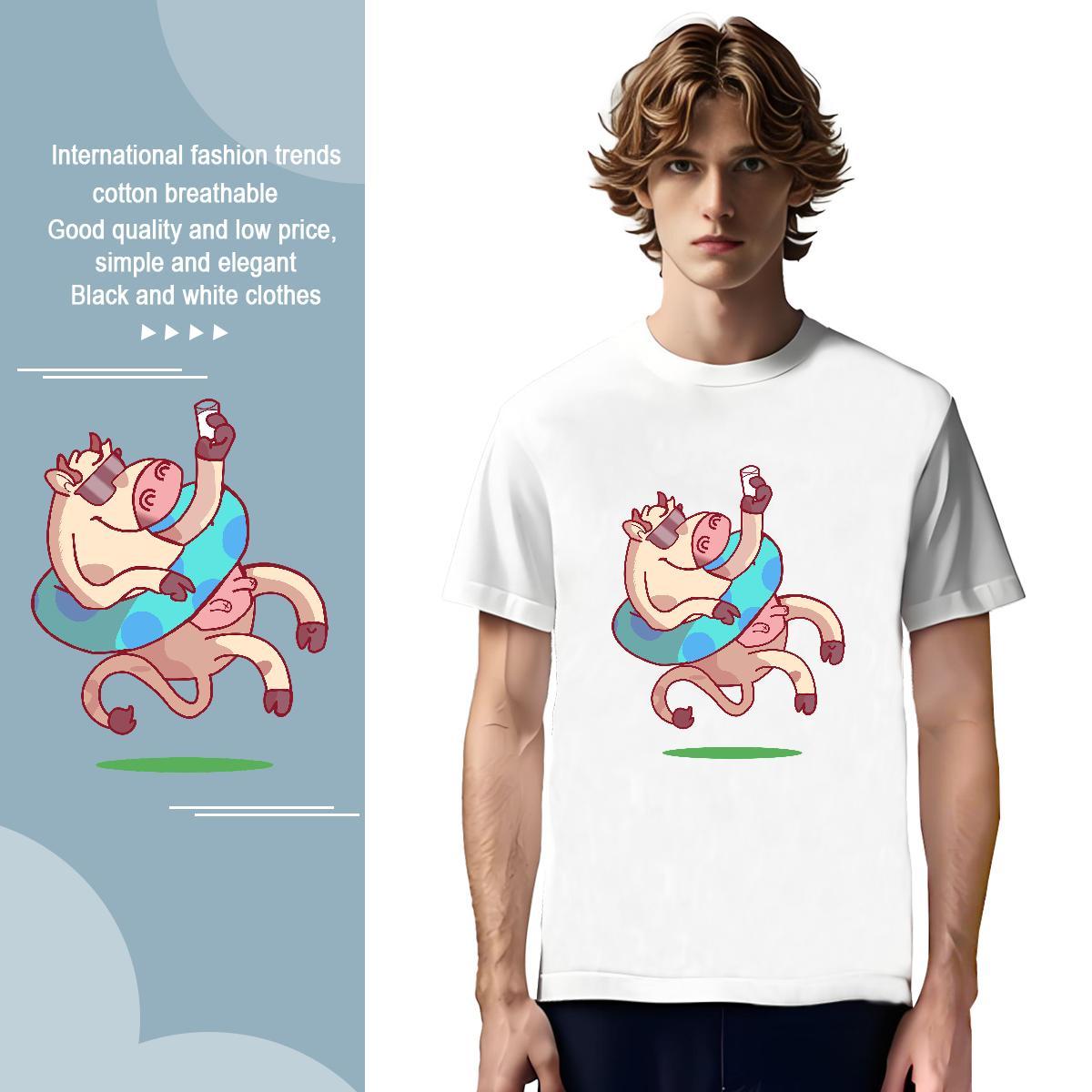 T Shirts Men 230g 100% Cotton cow Street wear Hip Hop Crew Neck Customized Tshirts Free Shipping Loose Fit Tee Shirt