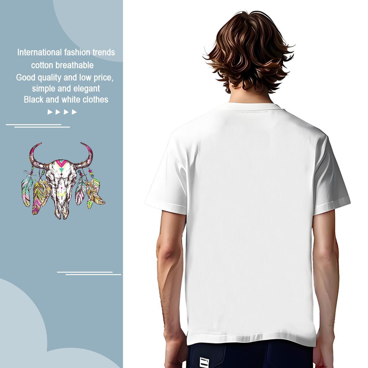 Cool Men Tops Tees 230g Pure Cotton Deer T Shirt For Man Daily Outfit O-Neck Short Sleeve Customized Print Fashion New Clothings
