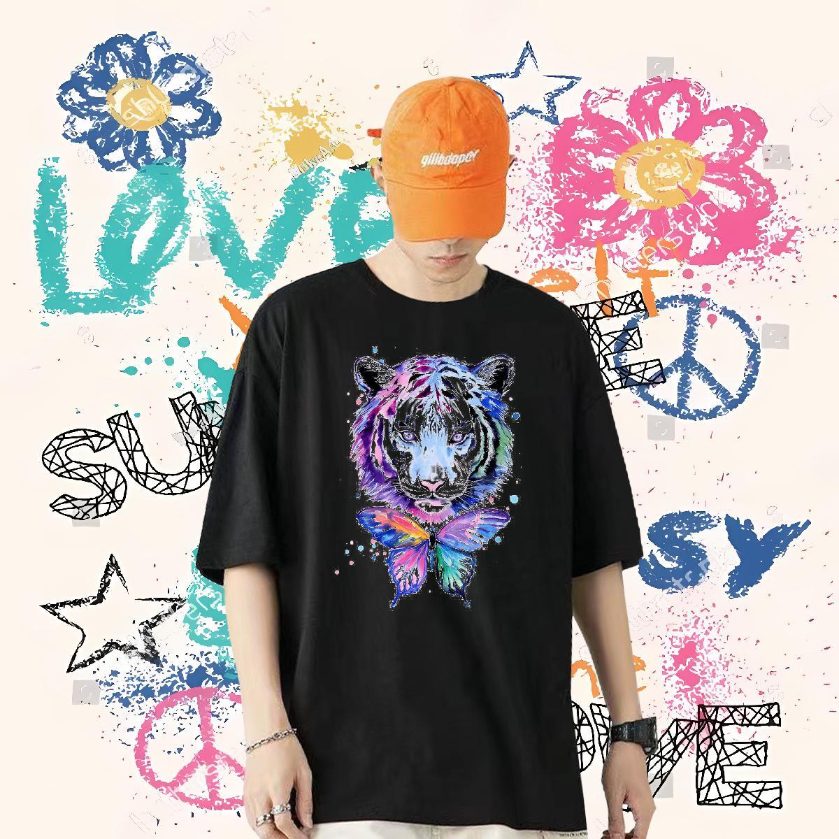New Arrival Mens T Shirts 230g Pure Cotton tiger Sport Polos Crew Neck Breathable TOP Quality Mens Tshirts Black White