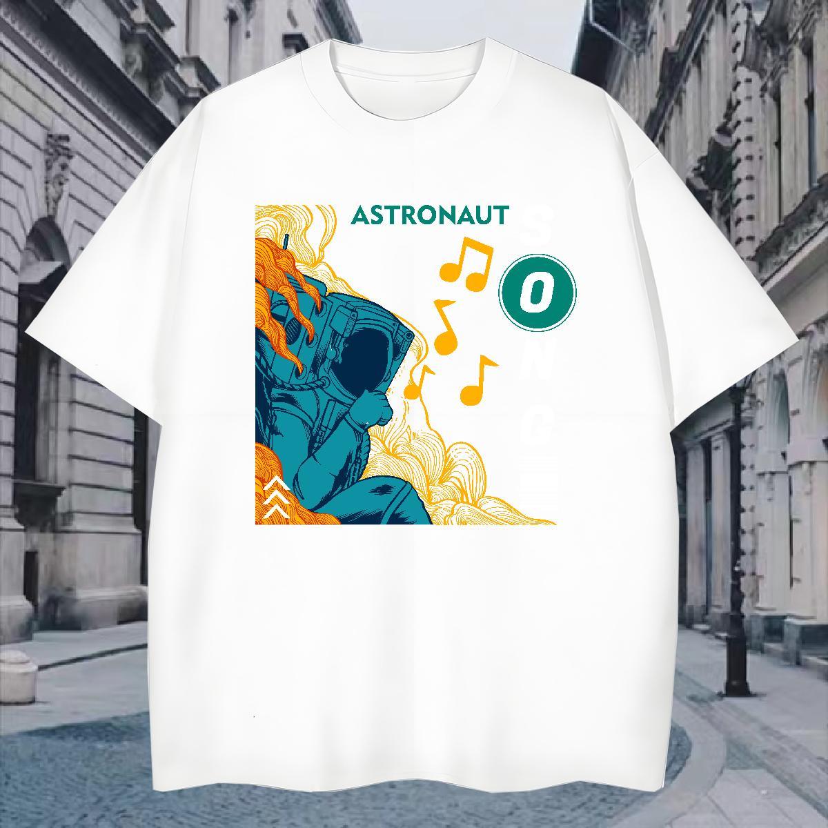 T-Shirts for Men 230g Cotton cosmonaut Street wear Hip Hop Crew Neck Breathable Anime Men Tees Fashion Casual Designer Top Tees