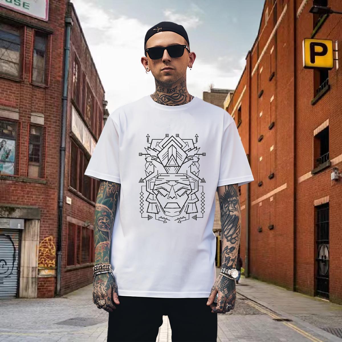 Men T Shirts 230g Pure Cotton Geometric line Street Wear Breathable Short Sleeve Asian Size Men Tops Tees Classic Free Shipping Tshirts