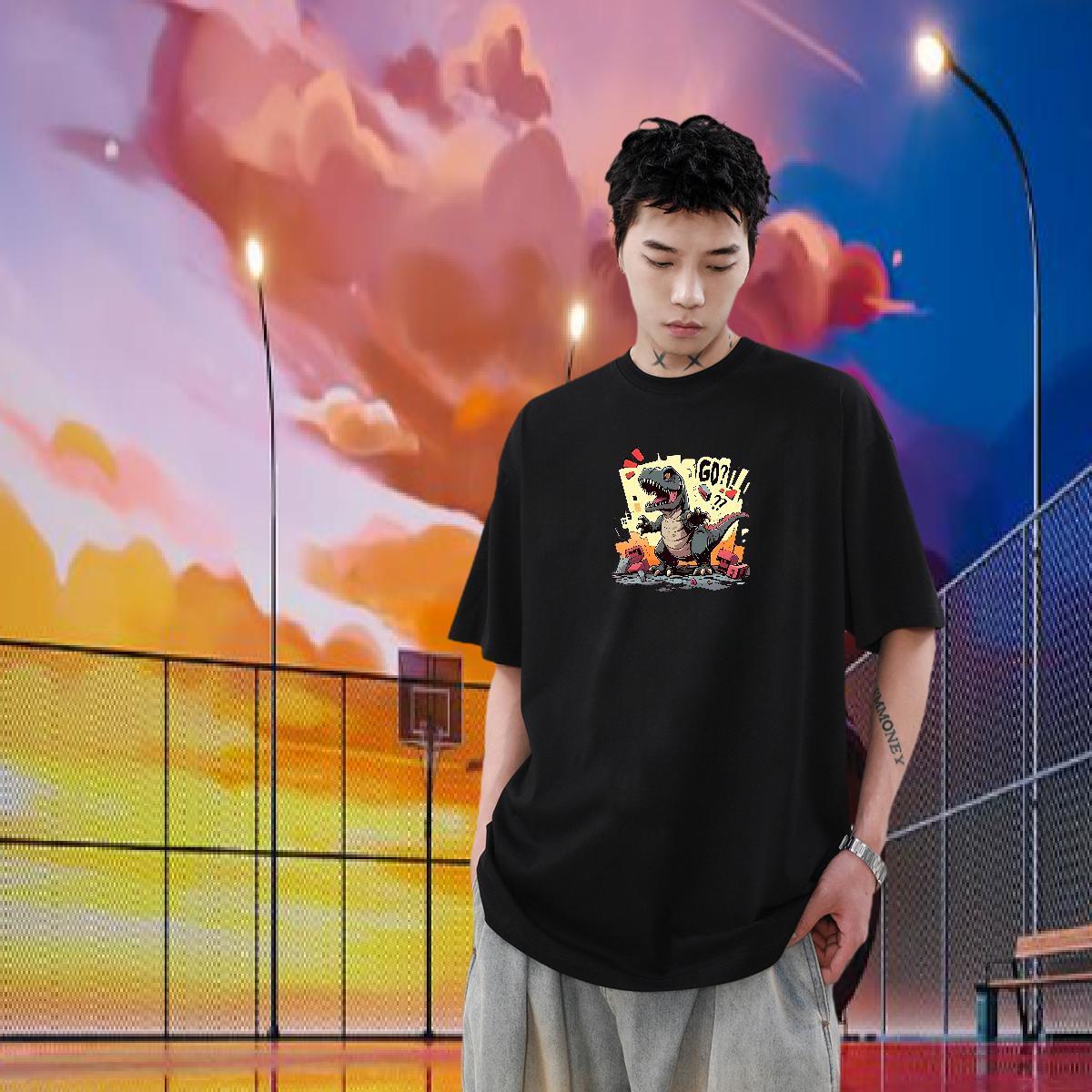 2024 DIY T-Shirts 230g Pure Cotton dinosaur High Street Hip Hop Tops Tees Short Sleeve O-Neck Comfortable Couples T Shirts Cartoon Printing L-4XL