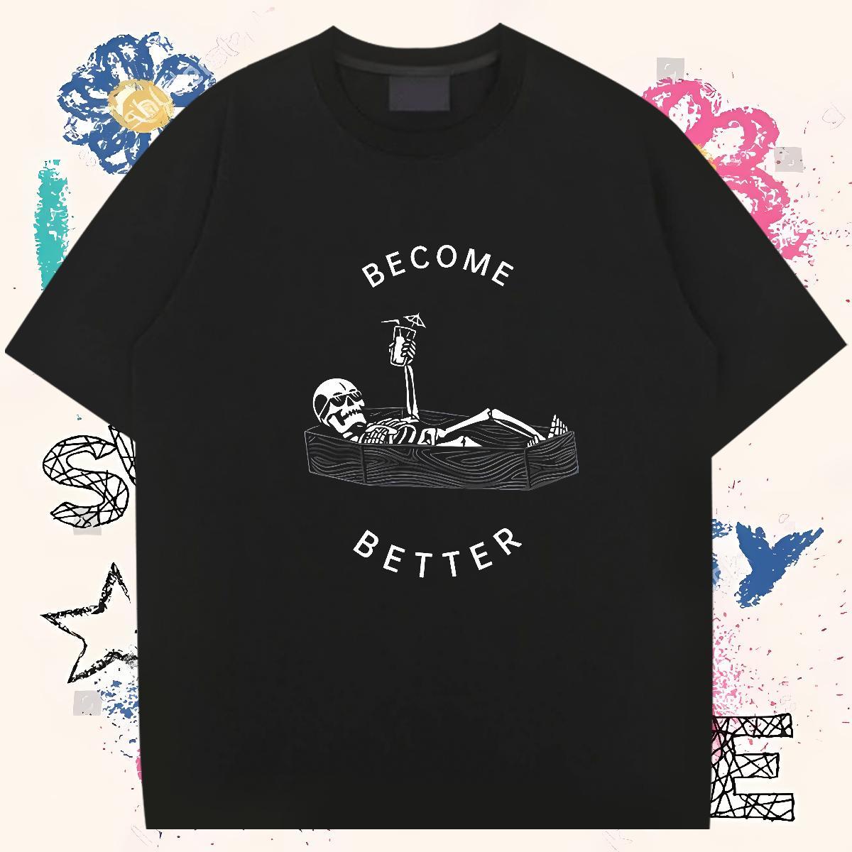 New Mens T Shirts 230g Pure Cotton halloween Summer Casual Clothings Breathable Short Sleeve Popular Tshirt for Man Woman Skull