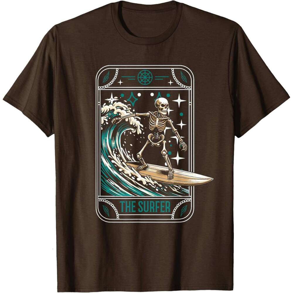 Halloween T shirt Mens Surfer Surfing Surfboard - Waves Skeleton Tarot Card T-Shirt shirts tshirt graphic tee Casual tops summer clothes Short sleeve 