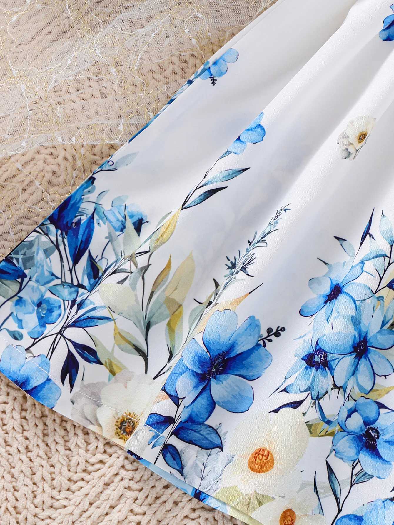 Childrens Girls Summer New Sling Dress Flower Printed Pendant Dress Cute and Adorable Childrens Daily Casual Clothing 4-7 Years OldW240720