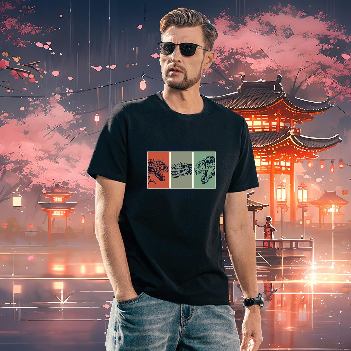 2024 New T shirt 230g Pure Cotton dinosaur Casual Clothes Breathable Crew Neck Wholesale Couples T Shirts DIY Printed
