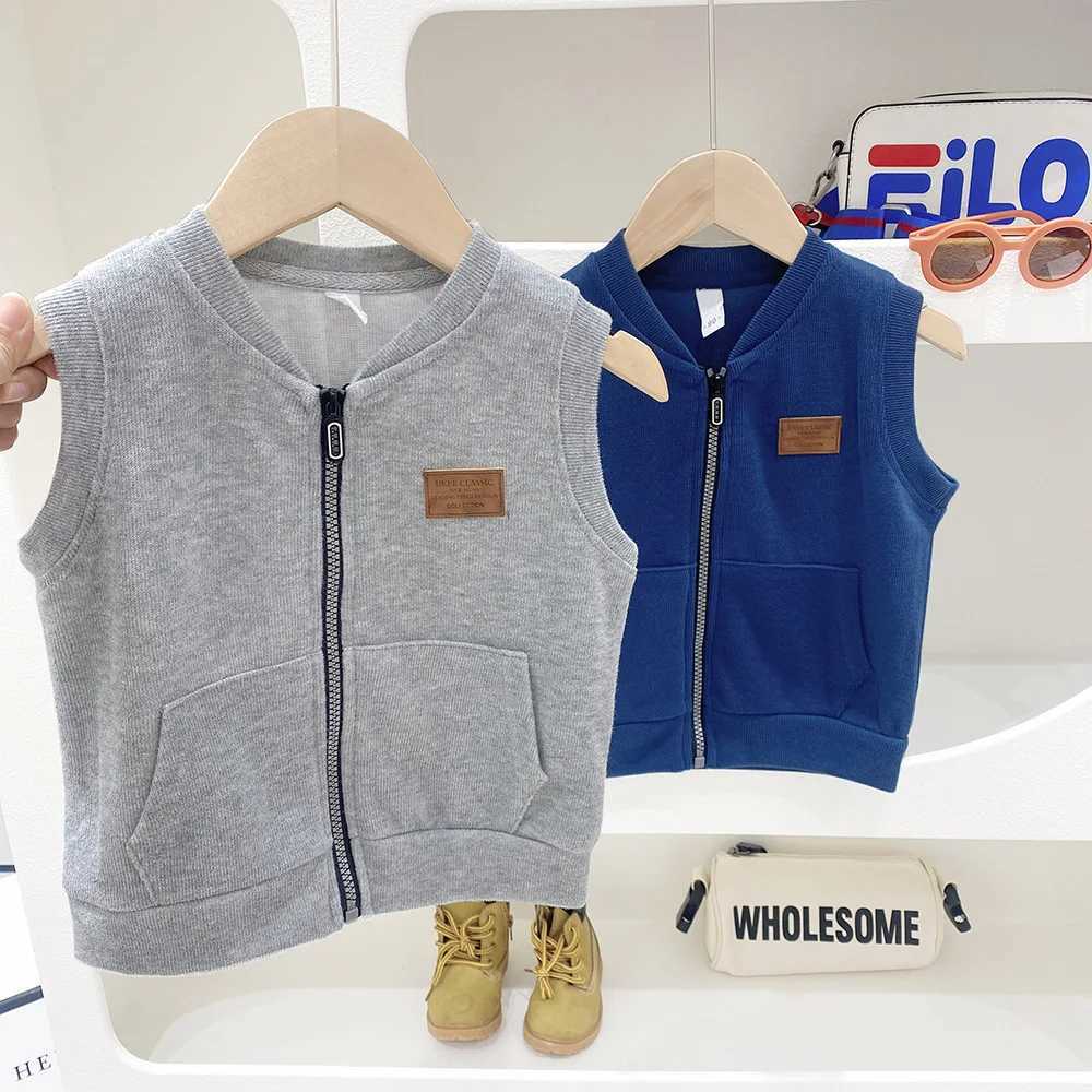 Childrens waist shirt childrens sleeveless top 2023 spring/summer childrens zipper thin vestW240724