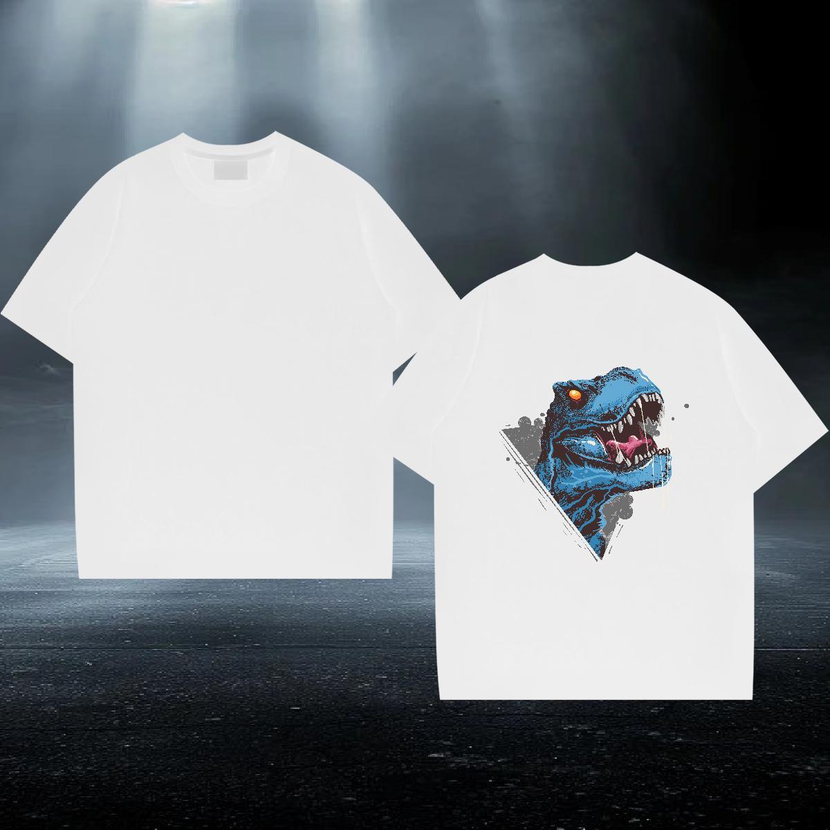 2024 Summer T Shirts Men 230g Cotton dinosaur Casual Tee Shirt Crew Neck Loose Mens Tshirts DIY