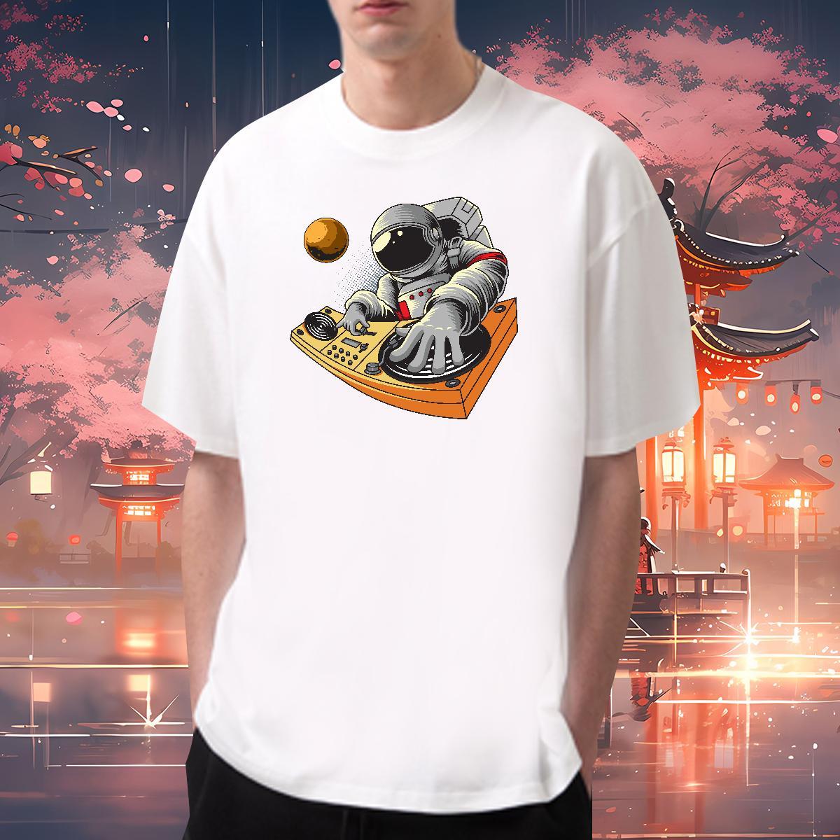 T Shirt For Man 100% Cotton 230g universe Spring Summer O-Neck Short Sleeve Black White Couples T Shirts DIY Customized Cool Top Tees